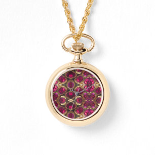 Montre Motif rouge élégant de pierre gemme d'or