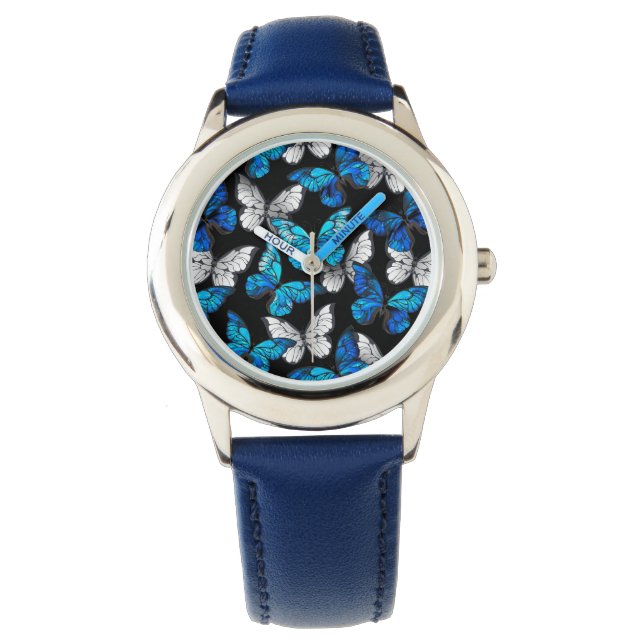 Montre Motif sans couleur foncée avec papillons bleus Mor (devant)