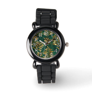 Montre Motif sans couture avec des fougères dorées