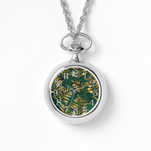 Montre Motif sans couture avec fougères dorées