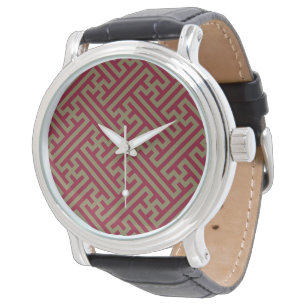 Montre Motif Sayagata, Japonais, Bourgogne et Or
