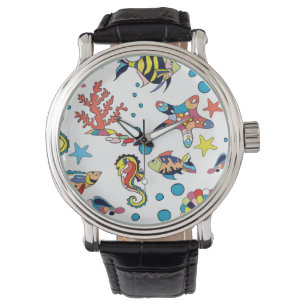 Montre Motif sous-marin coloré de vie marine