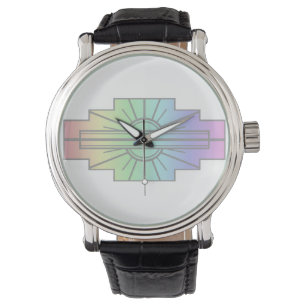 Montre Motif Sunburst Art Déco à Pastels