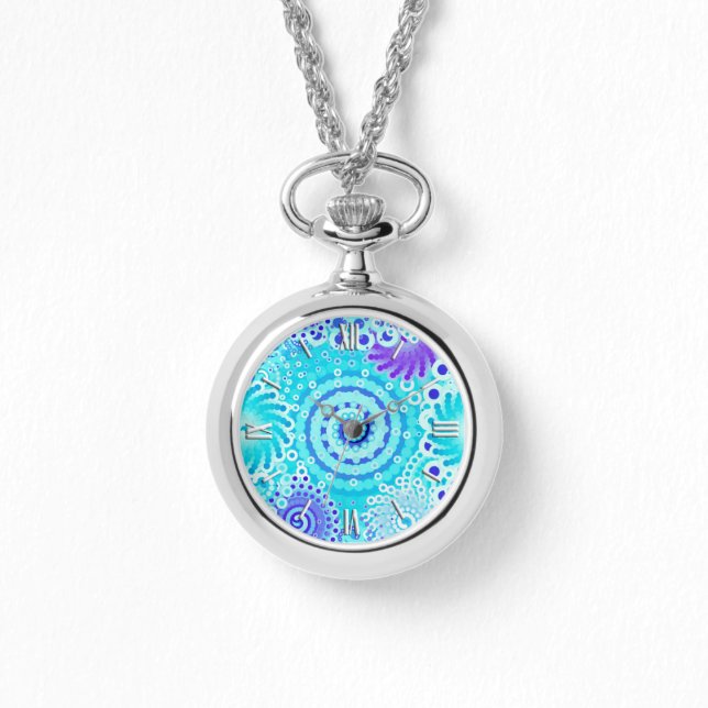 Montre Motif tourbillon fractal, turquoise, aqua, bleu (Recto)