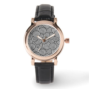 Montre Motif tourbillon japonais - blanc et noir