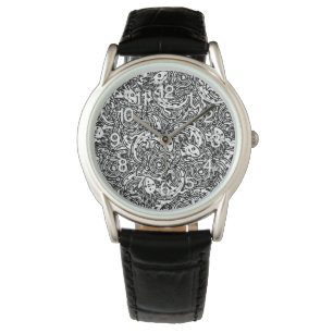 Montre Motif tribal aztèque Axolotl Xolotl noir et blanc