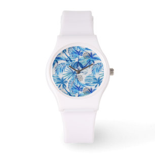 Montre Motif tropical bleu lumineux d'aquarelle