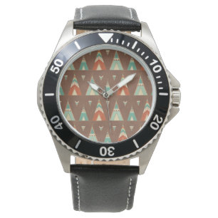 Montre Motif turquoise de Teepee d'étape   de Geo de