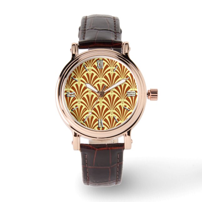 Montre Motif ventilateur Art déco - cuivre sur jaune (Recto)