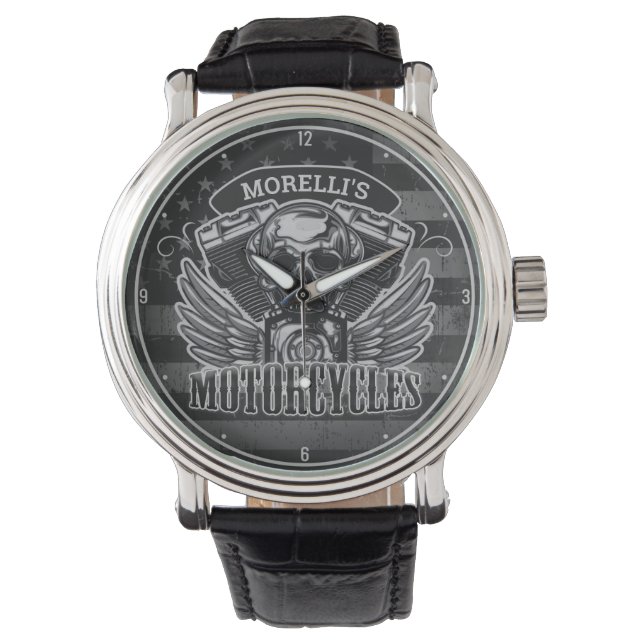 Montre Motocyclette crâne américaine personnalisée (devant)