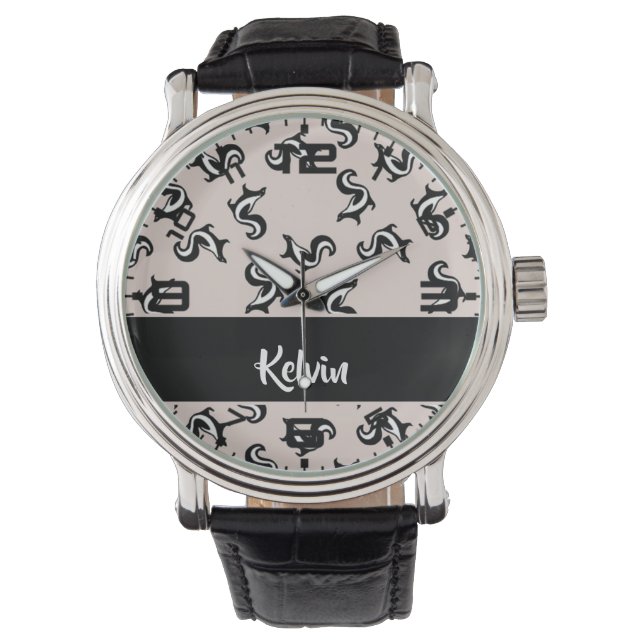 Montre Mouffettes noires et blanches sur rose (devant)