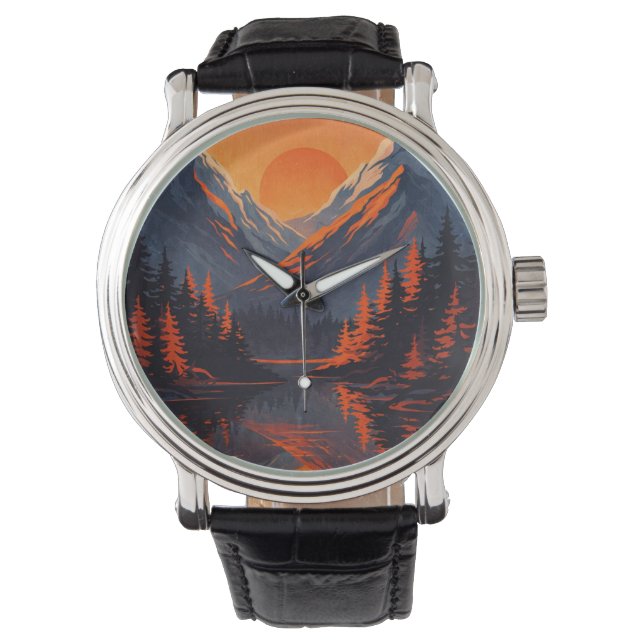 Montre Mountain Sunset Reflection Fiery Orange Sky  (devant)