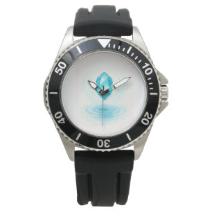 Montre murale à cristal bleu et eau – Calme et Élé
