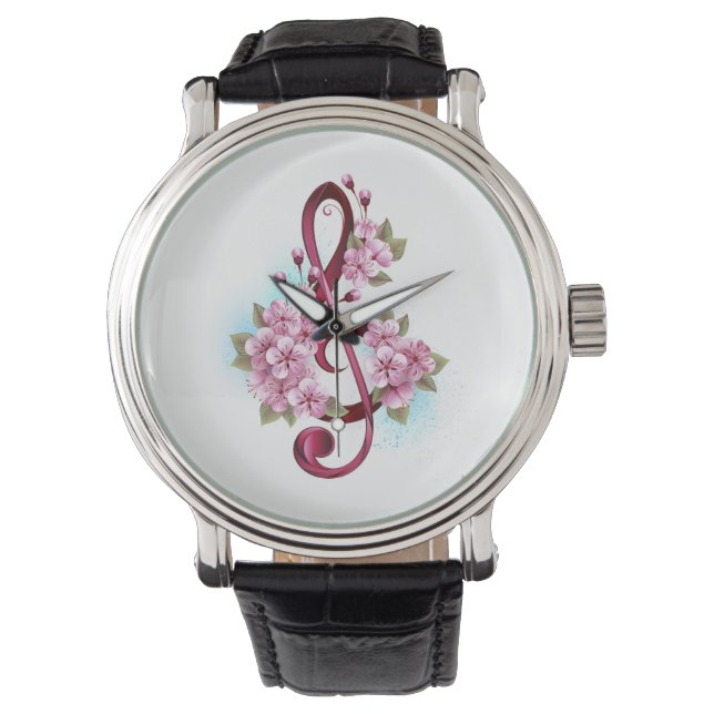 Montre Musical treble clef notes with sakura flowers (devant)