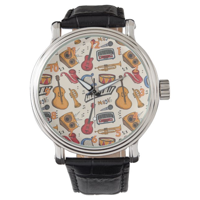 Montre Musique cool Thématique Piano Drums Guitare Violon (devant)