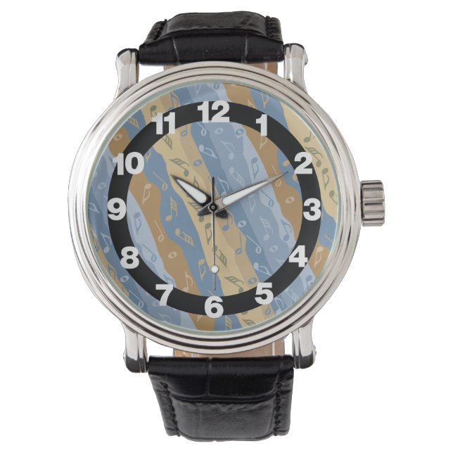 Montre Musique Note Grandes Brown Et Bleues (devant)
