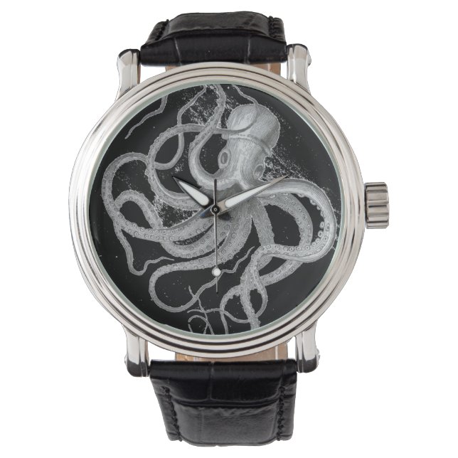 Montre Nautical steampunk octopus vintage kraken drawing (devant)
