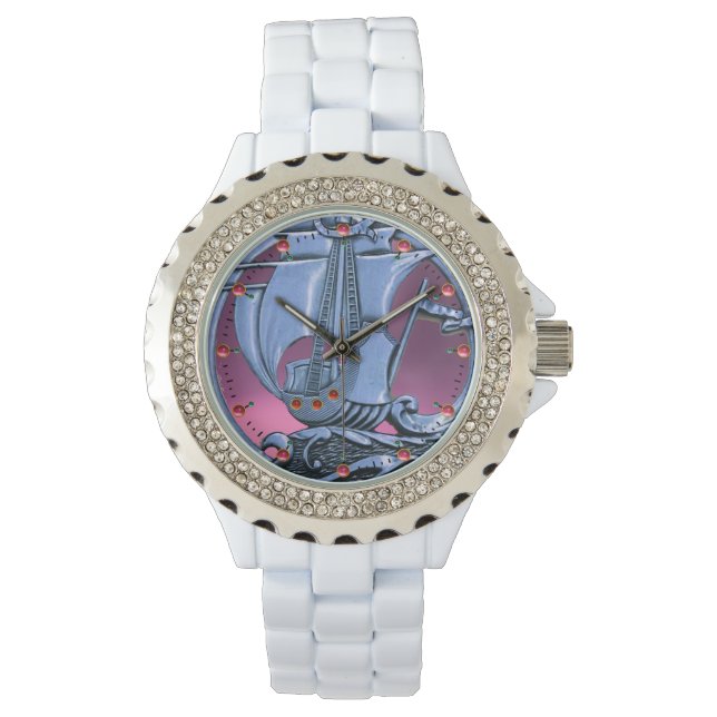 Montre NAVIRE ANTIQUE, VAGUES MARINES, Bleu bleu marine (devant)