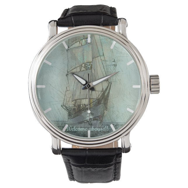 Montre Navire classique nautique (bleu) (devant)