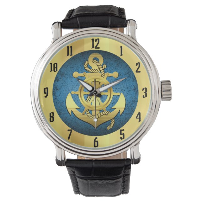 Montre Navire en or nautique/ancre de bateau/bleu (devant)