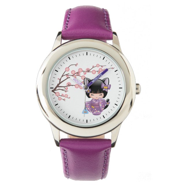 Montre Neko Kokeshi Poupée - Cat Ears Geisha Girl (devant)