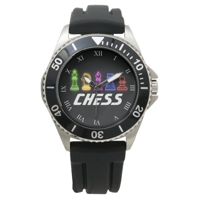 Montre Neon Lights Pièces d'échecs Échecs King (devant)