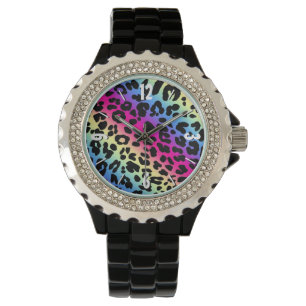 Montre Neon Rainbow Leopard Motif Imprimer