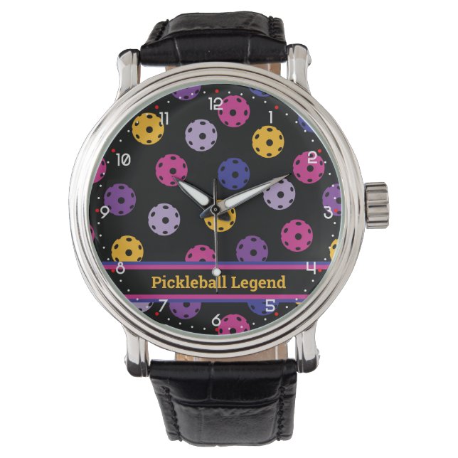 Montre Neon sur le pickleball noir, texte personnalisé (devant)