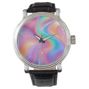 Montre Neon tendance Pink Blue vert vert vagues abstraite