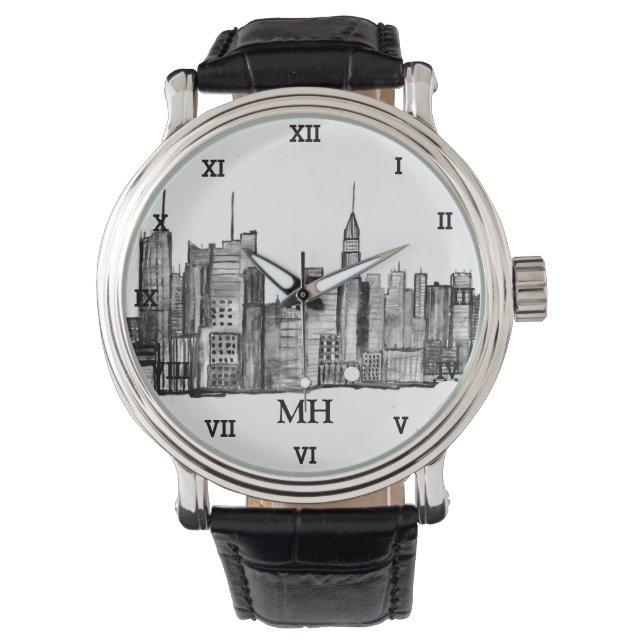 Montre New York City Black Modern Skyline Travel NYC (devant)