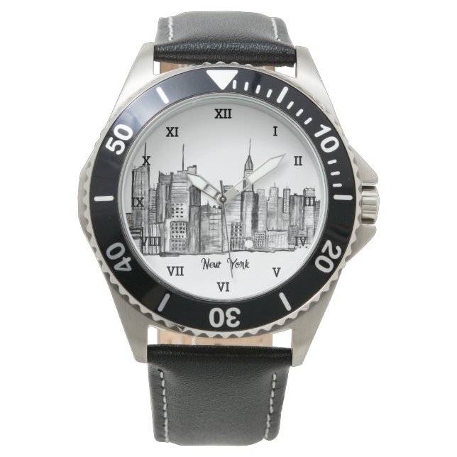 Montre New York City Black Modern Skyline Travel NYC (devant)