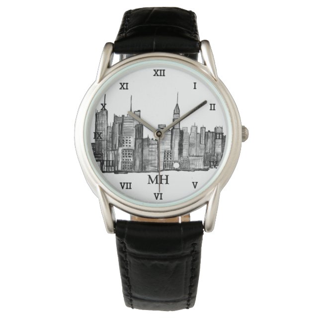 Montre New York City Black Modern Skyline Travel NYC Watc (devant)