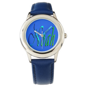Montre Noah, Nom, Logo, Boys Blue Number Leather Watch.