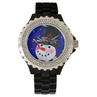 Montre Noël, montre, bonhomme de neige, Cardinal, rouge, 