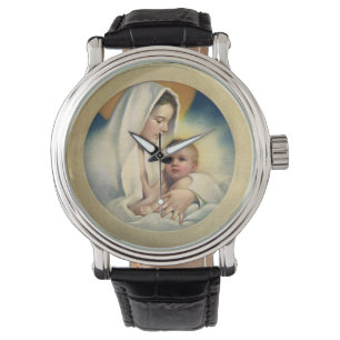 Montre Noël religieux vintage, Vierge et Enfant