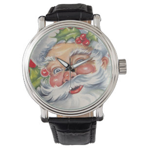 Montre Noël vintage, joyeux Père Noël avec son chapeau