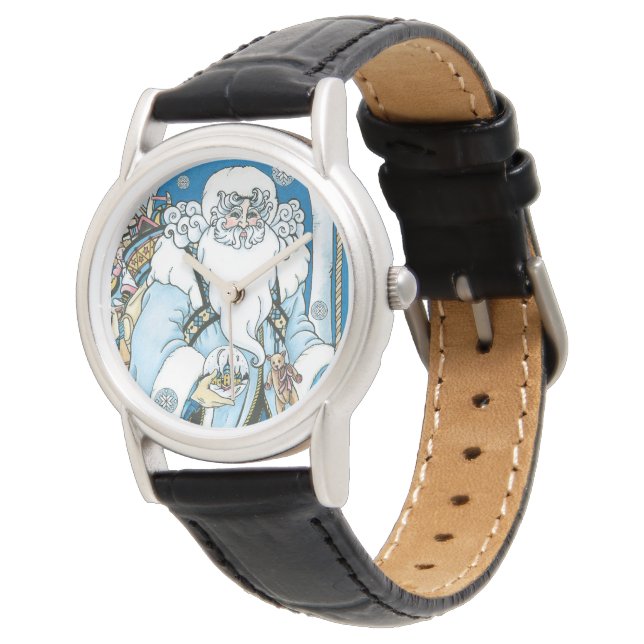 Montre Noël Vintage, Père Noël Bleu avec Snowglobe (Incliné)