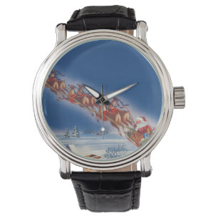 Montre Noël Vintage, Père Noël Flying Sleigh w Reindeer