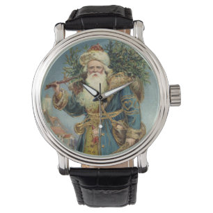 Montre Noël vintage, Père Noël victorien avec arbre