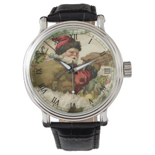 Montre Noël vintage, Père Noël victorien dans un traîneau