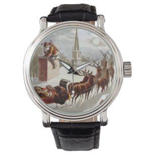 Montre Noël vintage, Saint Nicolas sur le toit
