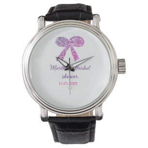 Montre Nœud rose violet scintillement paillettes mariage 
