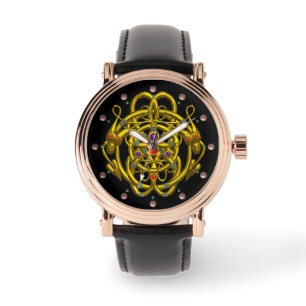 MONTRE NOEUDS CELTIQUES D'OR AVEC DRAGONS DOUCES