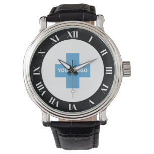 Montre Noir Blanc Gras Numéros Romains Votre Logo