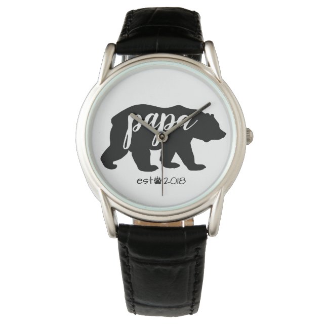 Montre Noir & Blanc Script Papa Ours Année de fondation (devant)