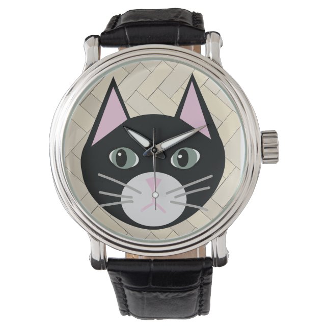Montre Noir Chat Herringbone Beige (devant)