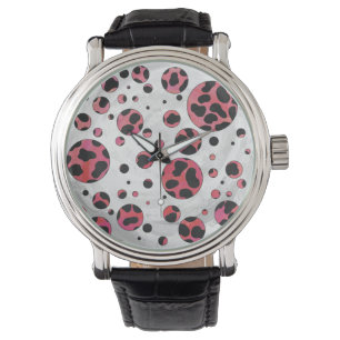 Montre Noir dalmate et rouge avec Pois
