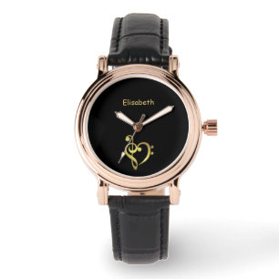 Montre Noir de nom d'amour de coeur de musique de clef