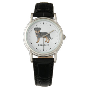 Montre Noir Et Tan Rottweiler Cute Cartoon Chien Et Nom