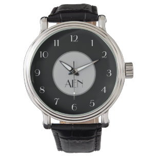 Montre Noir Gris Blanc Minimaliste Tendance Monogrammé